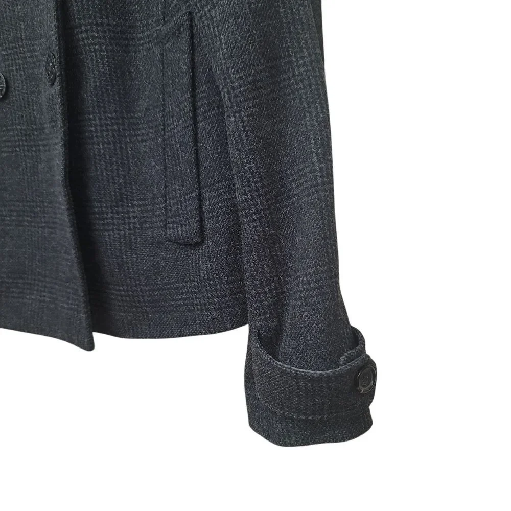 J Crew 6 Plaid Peacoat Wool Blend Shawl Collar Gray Office Fisherman‎ Winter Y2K - Picture 4 of 8